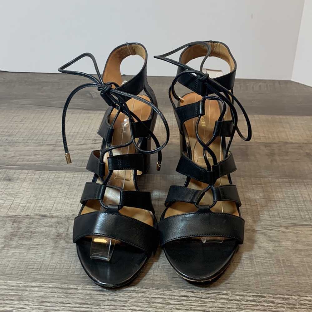 Coach black leather caged heel sandals size 10 - Picture 2 of 8